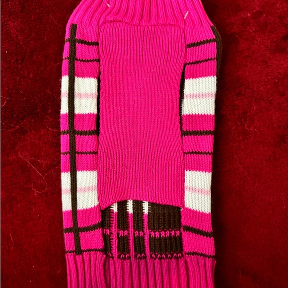 New GLAMOUR TO THE BONE HOT PINK PLAID DOG SWEATER SZ. S - Picture 2 of 3